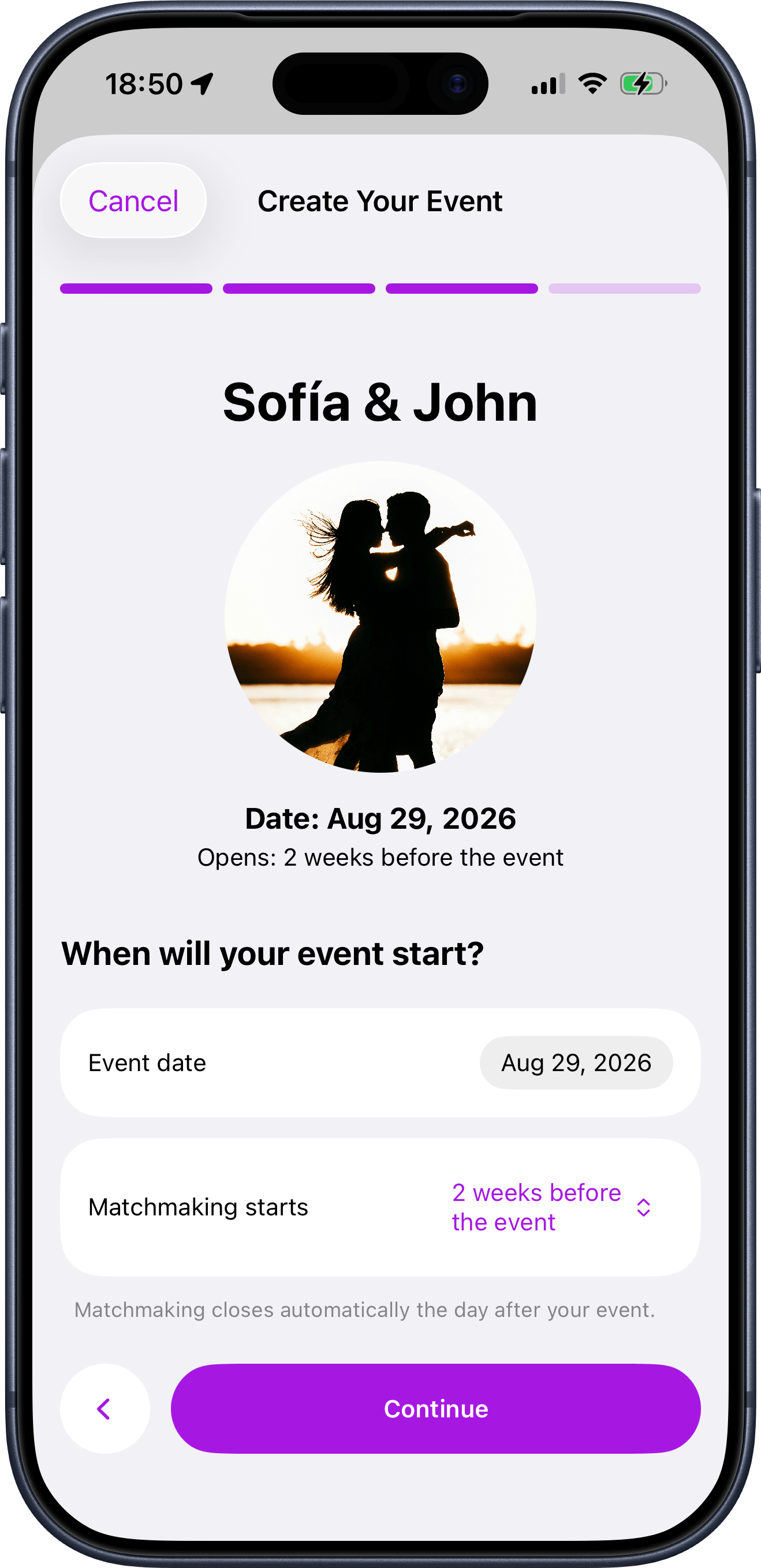 Set the event dates